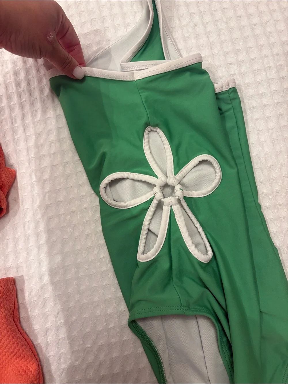 Old Navy Kids Coral and Green One-Piece Swimsuits